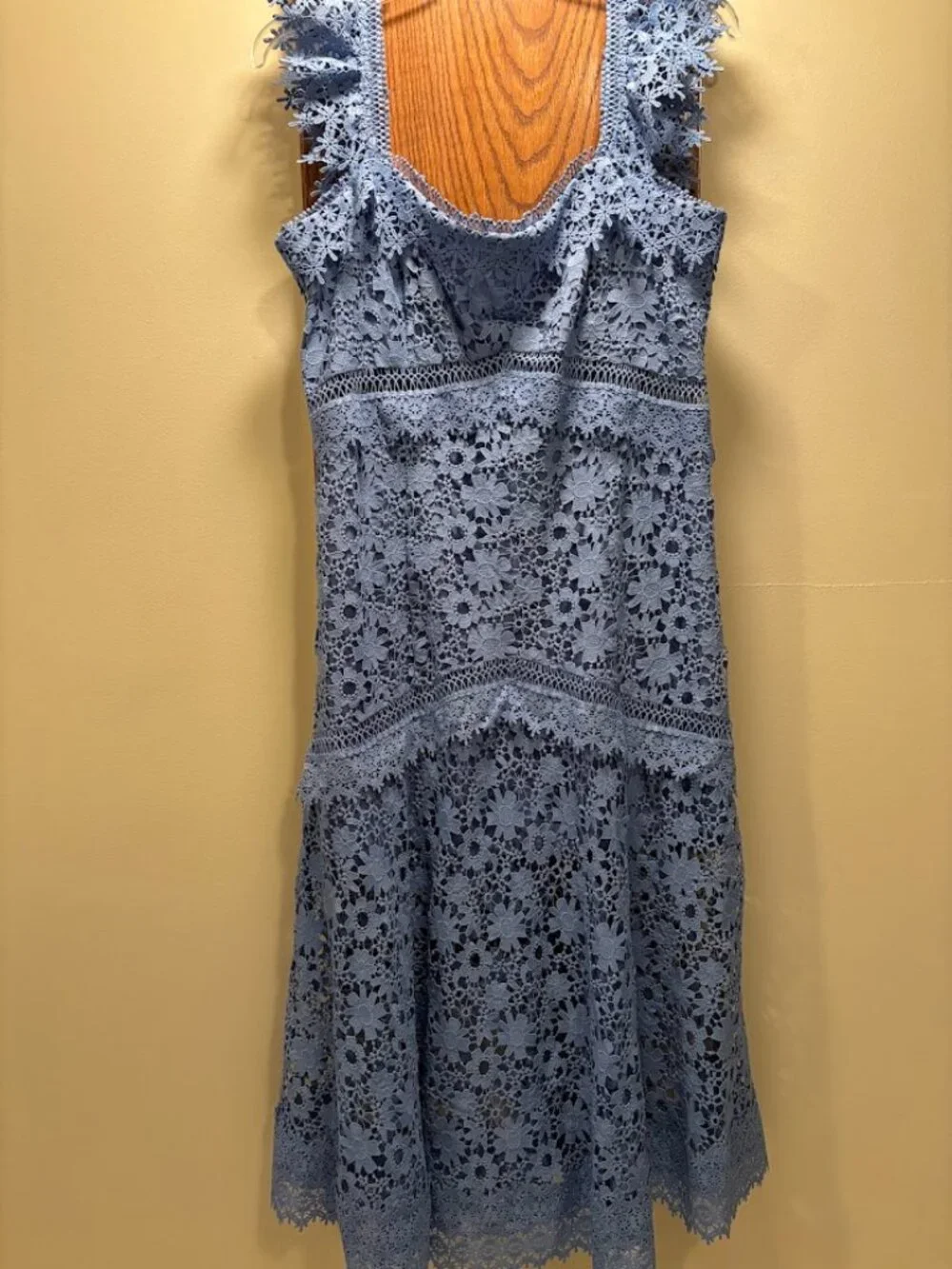 ASOS DESIGN Premium Lace Dress with Ruffle Detail in Blue - Size 14 - Picture 16 of 16